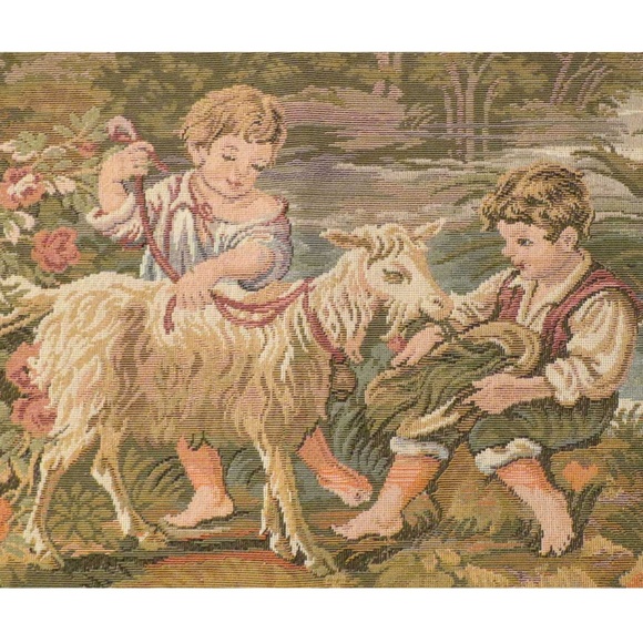 🇮🇹 Tapestry-Italian-Pastoral Scene - Boys w/Goat - Picture 2 of 3
